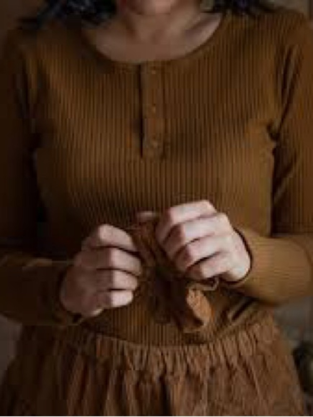 Women's Ribbed Long Sleeve Henley Top - Brown